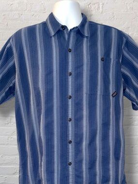 Patagonia Organic Cotton Button-Up Shirt Men’s M Blue Striped Short Sleeve